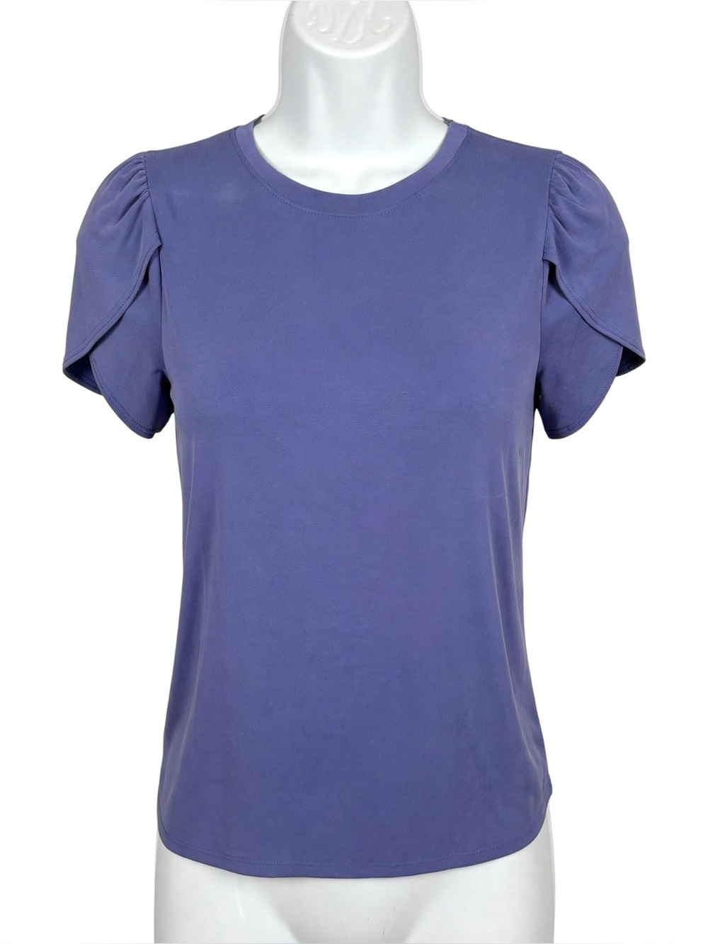 Green Envelope Periwinkle Blue Tulip Ruched Sleeve Top Women's Medium